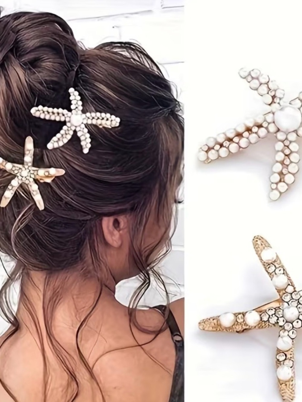 Pearl Starfish Hair Clip Set - Women Accessories